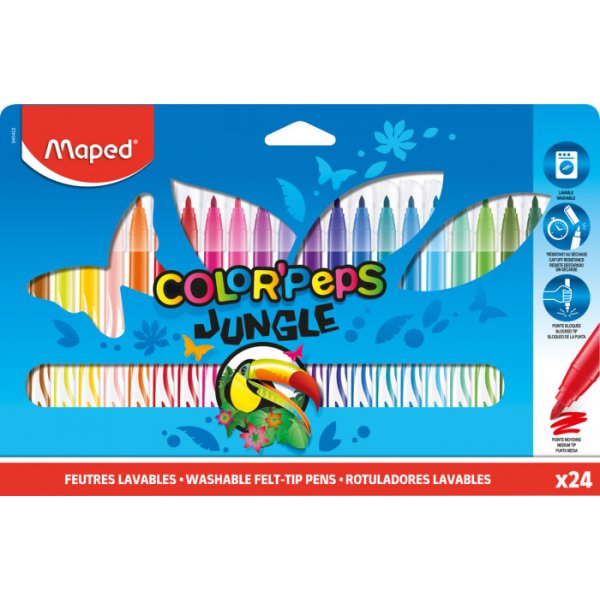 Kuitukynsetti - Maped - Color'Peps "Long life" 24 pestv viidakkoaiheista kyn