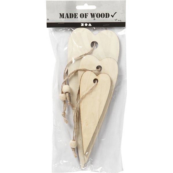 Puiset koristeet - pitkulainen sydn - 3 kpl