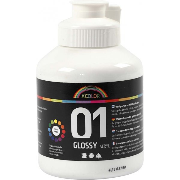 Koulumaali - Akryyli - valkoinen - kiiltv - 500 ml