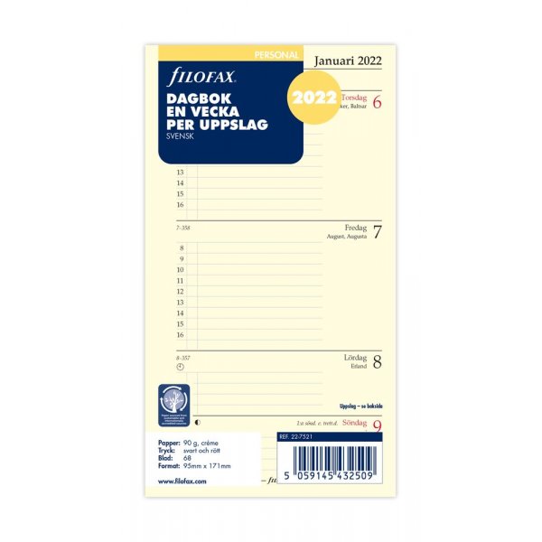 Refill For System Calendar Personal 2022 - Viikoittainen ruotsi