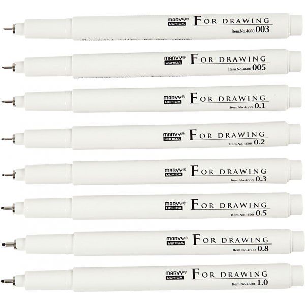 Fine Line kirjoitus/piirustusmuste - musta - 8 kpl