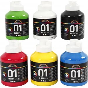 Koulumaali - Akryyli - perusvärit - kiiltävä - 6 x 500 ml Koulumaali - Akryyli - perusvärit - kiiltävä - 6 x 500 ml