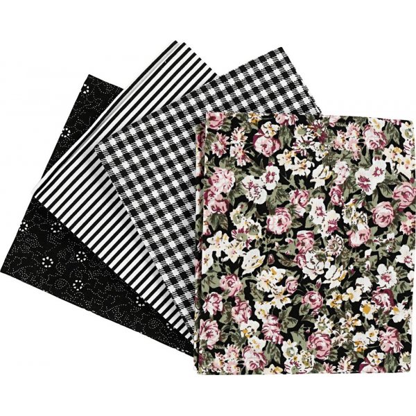 Patchwork kangas - musta - 4 kpl
