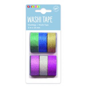 Washitape Plain Glitter 6 kpl
