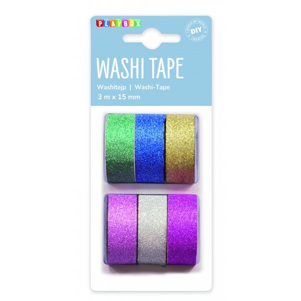 Washitape Plain Glitter 6 kpl