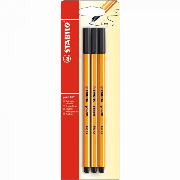 Fineliner Point 88 Black - 3 kpl