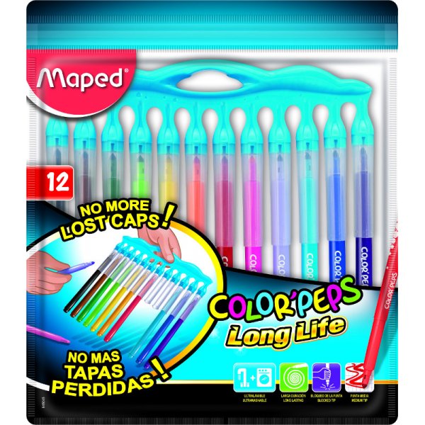 Kuitukynsarja - Maped - Color'Peps "Long life" 12 pestv kyn innovatiivisilla korkilla