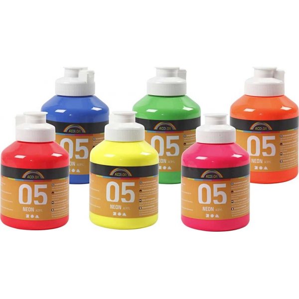 Koulumaali - Akryyli - Neon - neonvrit - 6 x 500 ml
