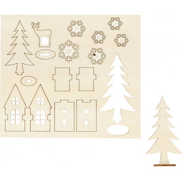 Tee-se-itse puiset hahmot - talot - puu - peura