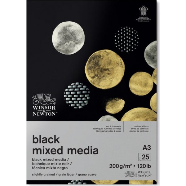 Piirustuslehti Winsor & Newton Black Pad Mixed Media 200g A3 25 arkkia