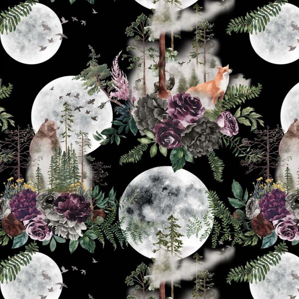 Kuviollinen trikoo 150 cm - Wilderness sky Night