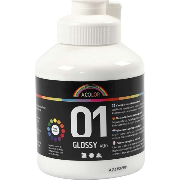 Koulumaali - Akryyli - valkoinen - kiiltv - 500 ml