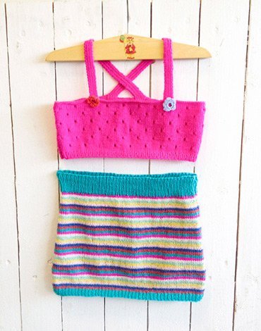 Neulekuvio - Lasten setti - neuletakki, hame & hattu