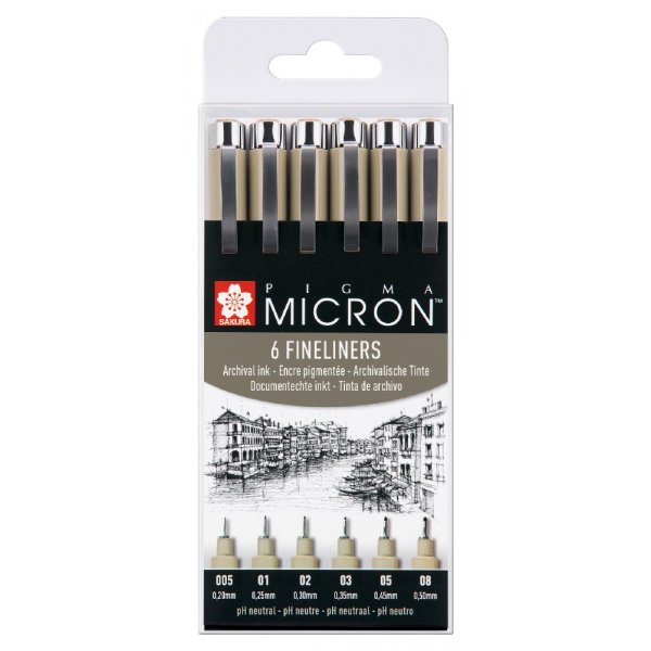 Fineliners Pigma Micron Archival Resistant - 6 kyn