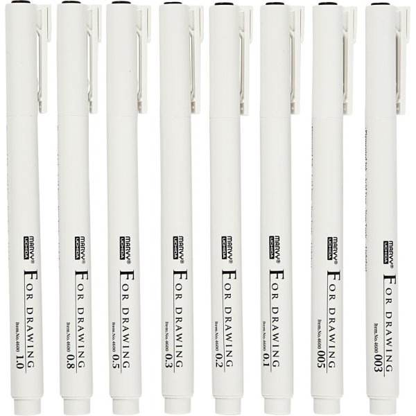 Fine Line kirjoitus/piirustusmuste - musta - 8 kpl