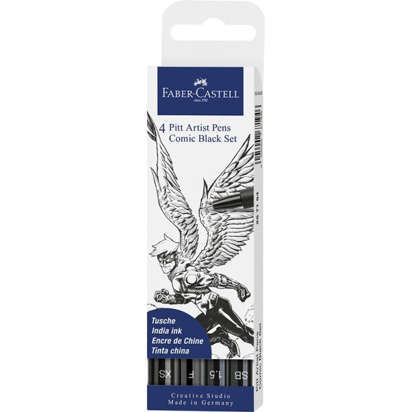 Piirustuskynsarja - Faber-Castell - Intian muste Pitt Artist Pen Comic - 4 mustaa kyn