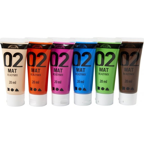 Koulumaali - Akryyli - tydentvt vrit - matta - 6 x 20 ml