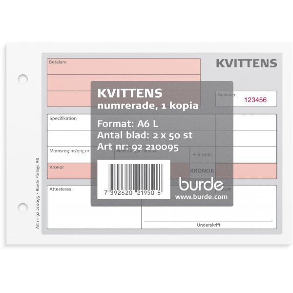 Kuitti - A6L, 1 numeroitu kopio
