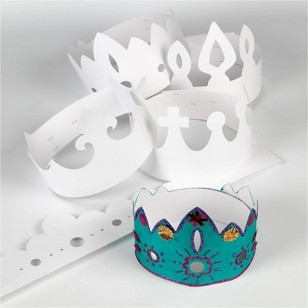 Pahvikruunut - valkoinen - 5 kpl Pahvikruunut - valkoinen - 5 kpl