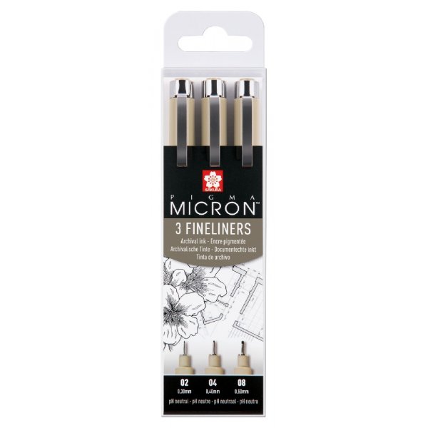 Fineliners Pigma Micron Archival Resistant - 3 kyn (02, 04, 08)