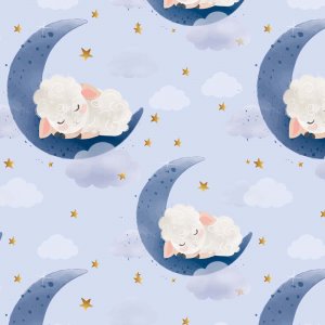 Kuviollinen Tricot 150 cm - Lammas pilvensinisell�