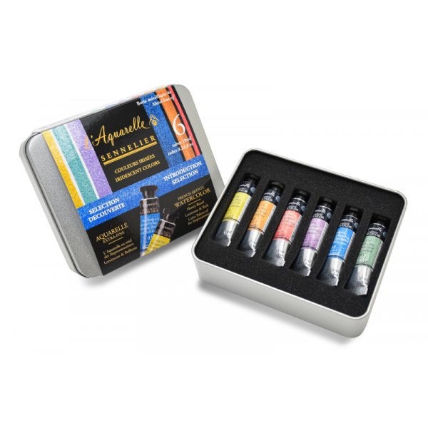 Akvarellisetti - Sennelier - Artist L´Aquarelle irisoiva - 6x10 ml - Metallilaatikko