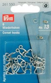 Korsettihkki messinki nro. 13, iso hopeanvrinen, 6 kpl