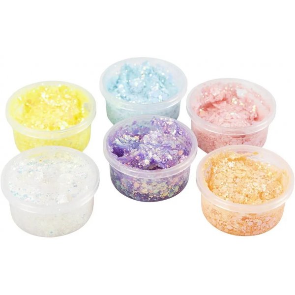 Glitter savi, pastellivrit, 6x20 ml