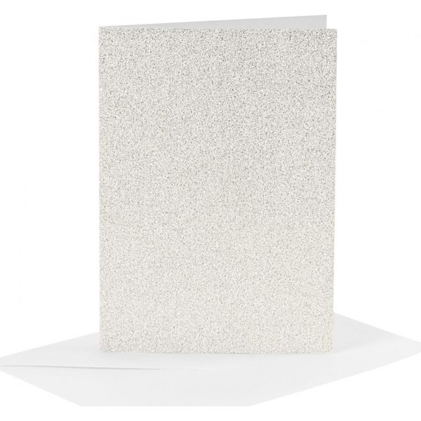 Kortit ja kirjekuoret - valkoinen - glitter - 11,5 x 16,5 cm - 4 sarjaa