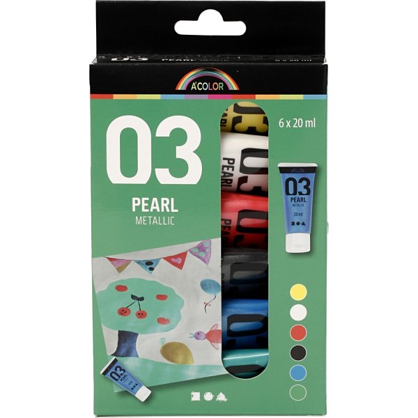 Koulumaali Akryyli - Metalli - vakiovrit - metalli - 6 x 20 ml