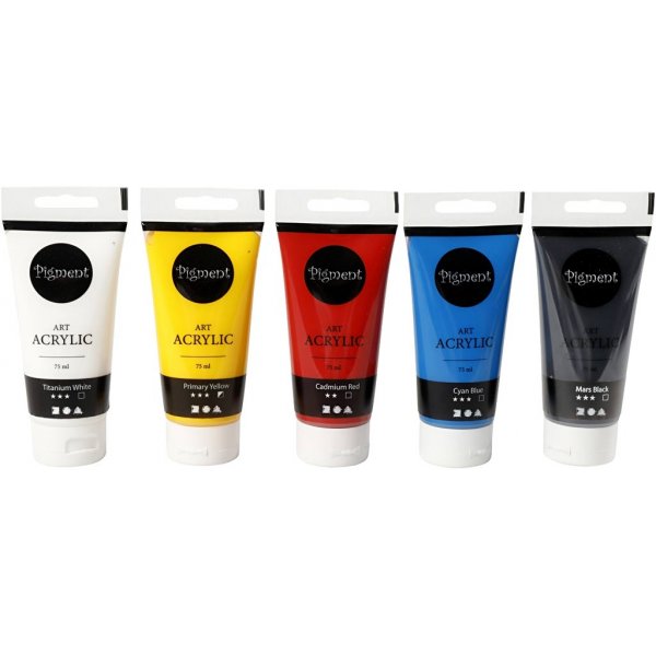 Pigment Art Acrylic - sekavrit - perusvrit - puolikiiltv - 5 x 75 ml
