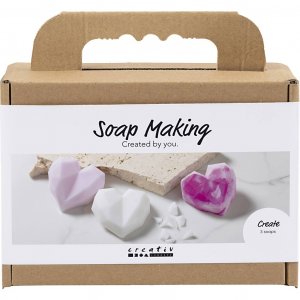 Mini DIY-setti saippuan tekoon, syd�menmuotoiset saippuat, pinkki, 3 kpl