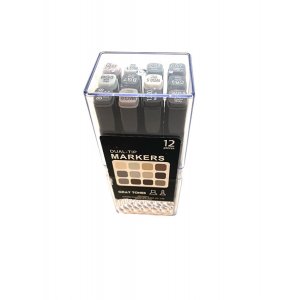 Tussikyn�t 12 kpl - v�ritussi, kaksik�rkinen, harmaan s�vyt