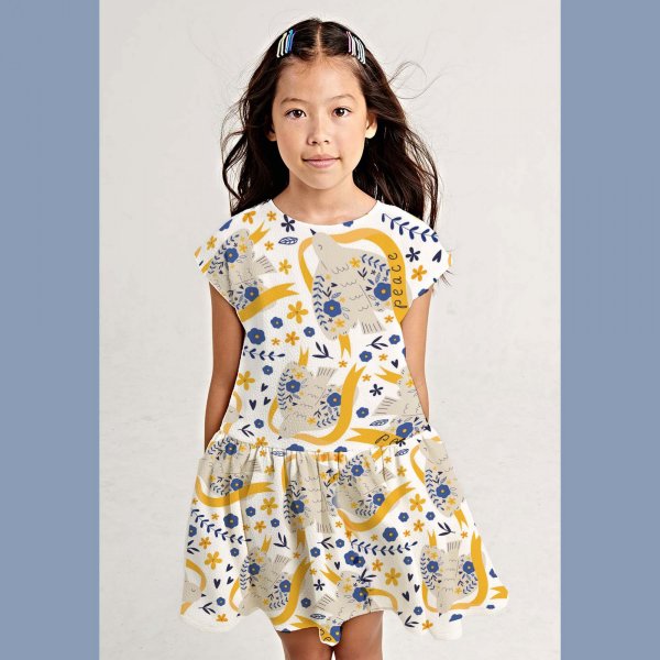 Kuviollinen jersey 145 cm - Peace - kyyhkynen - Valkoinen