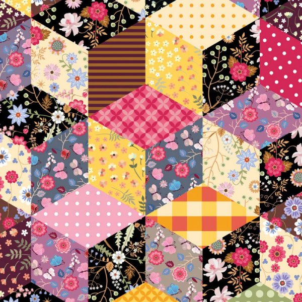 Kuviollinen Tricot 150 cm - Patchwork isoiti