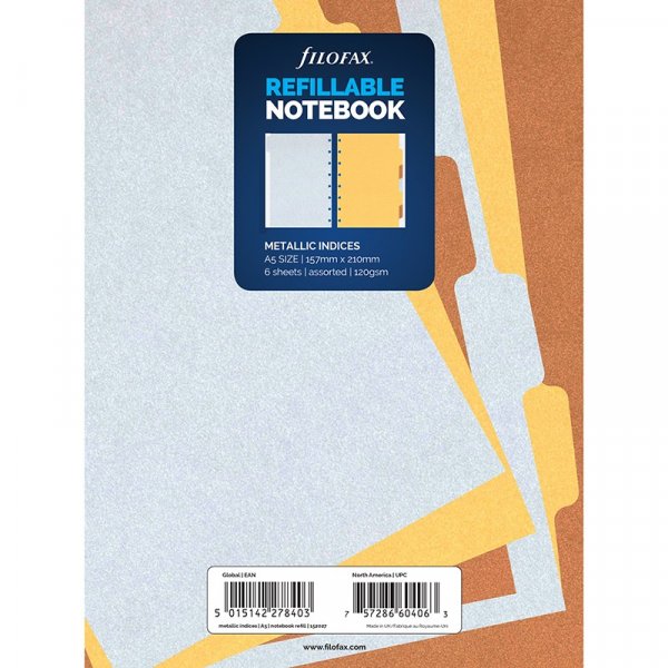Irrotettavat indeksit Filofax Notebookille - A5 - Metallinen