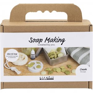 Mini DIY -setti saippuanvalmistukseen Simpukankuori-luffa Oliivinvihre�t minisaippuat
