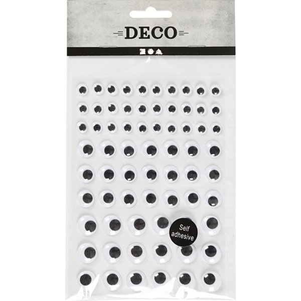 Liikkuvat silmät - valkoinen - itseliimautuva - Ø8+12+14 mm - 69 kpl Liikkuvat silmät - valkoinen - itseliimautuva - Ø8+12+14 mm - 69 kpl