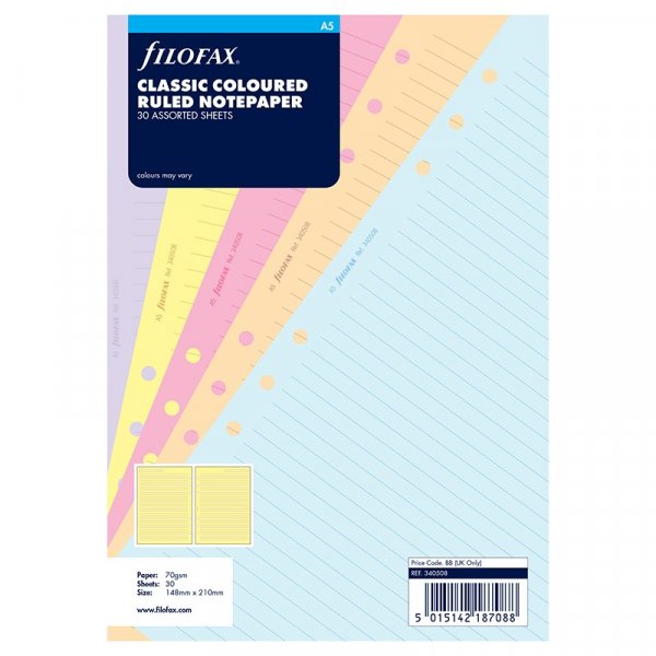 Muistipaperit Filofax Classicille - A5 vuorattu (25 arkkia)