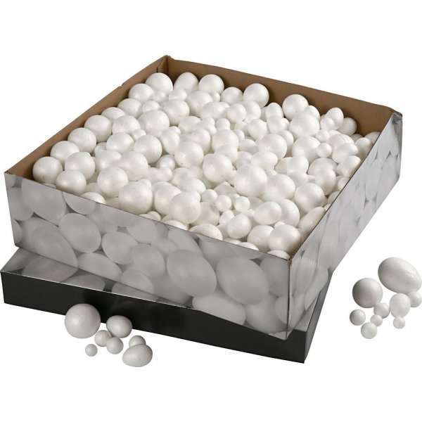 Styrofoam pallot ja munat - valkoinen - 550 kpl