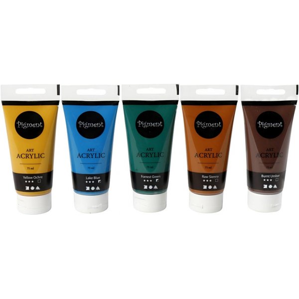 Pigment Art Acrylic - sekavrit - luonnolliset vrit - puolikiiltv - 5 x 75 ml