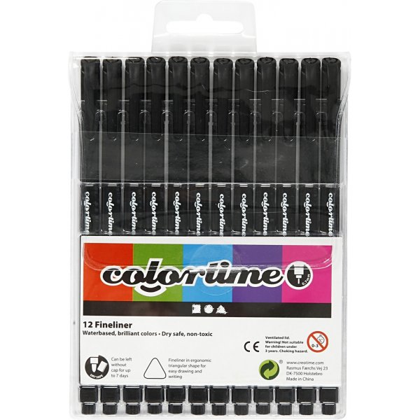 Colortime Fineliner Marker - musta - 12 kpl Colortime Fineliner Marker - musta - 12 kpl