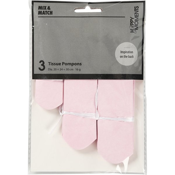 Paperipommit - vaaleanpunainen - 3 kpl