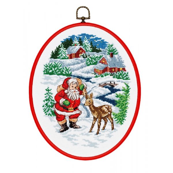 Kirjontasarja Canvas - Joulupukki peurojen kanssa
