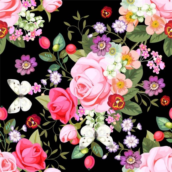 Kuviollinen trikoo 145 cm - Ruusut - Violetti/Musta