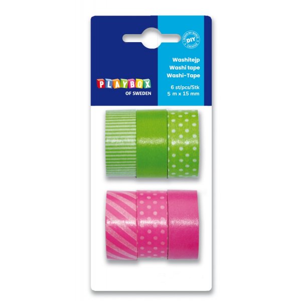Washitape 6 kpl vihre pinkki