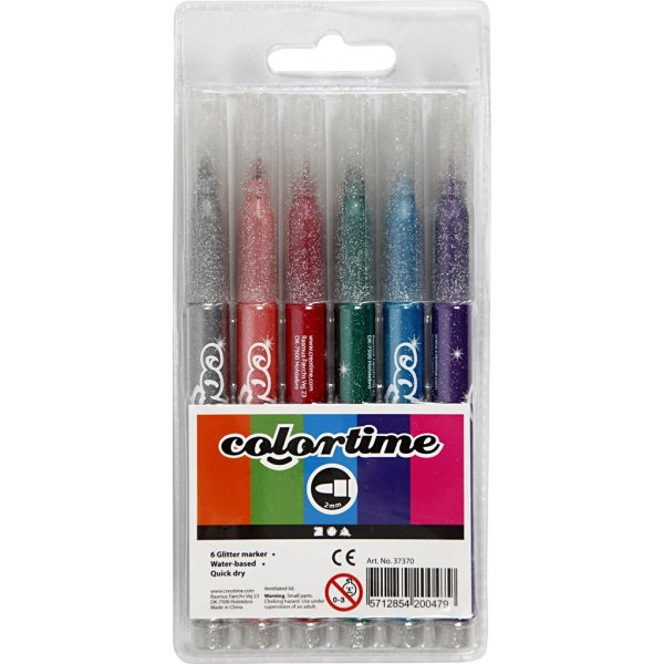 Colortime Glitter tussi - sekavrit - 2 mm - 6 kpl
