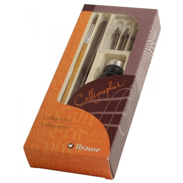 Kalligrafiasarja, jossa varsi, sivellin, 3 tappia ja 10 ml mustepullo