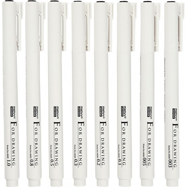 Fine Line kirjoitus/piirustusmuste - musta - 8 kpl