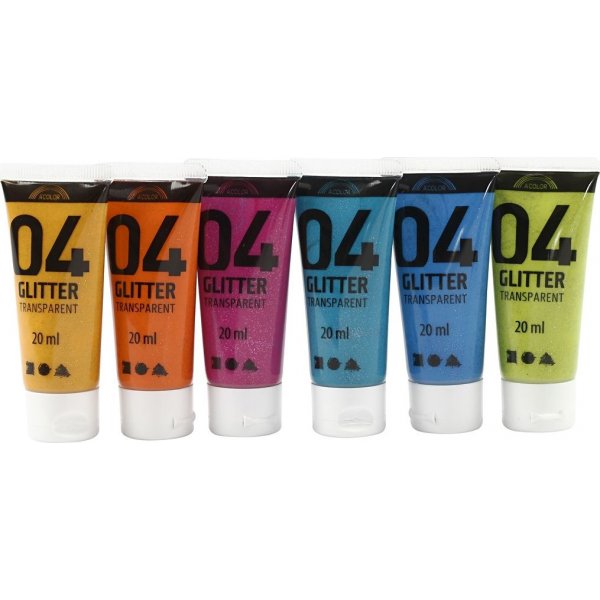 Koulumaali - Akryyli - Glitter - sekavrit - 6 x 20 ml